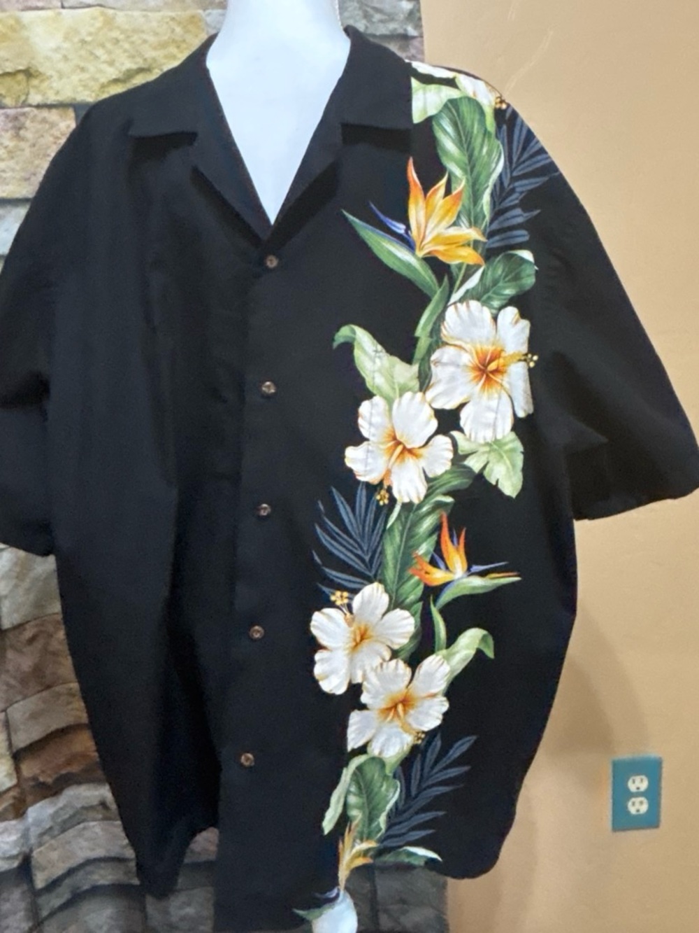 Vintage KY’S Hawaiian shirt 3 XL black floral tropical made in Hawaii cotton